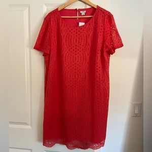 NWT JCrew lace lined shift dress in coral size: 20
